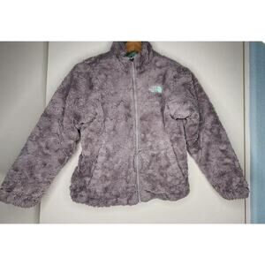 North Face Youth Jacket Girls M 10/12 Gray/Teal Reversible Fleece Quilted‎ Flaws